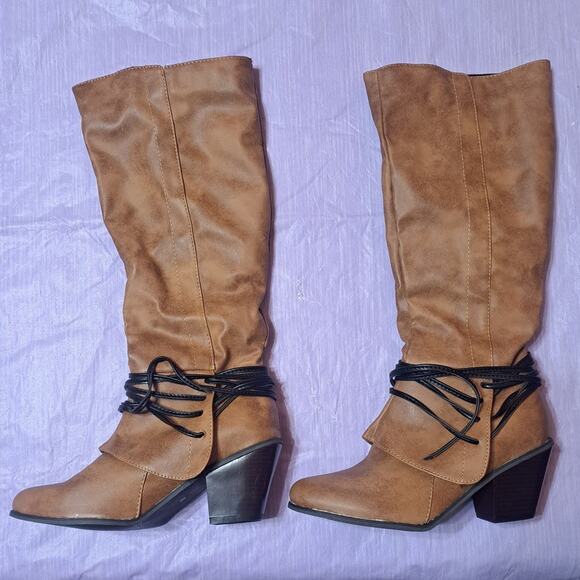 Ladies Brown Knee High Long Western Style Equestrian Riding Boots Size 7.5 - Picture 4 of 12